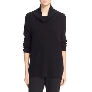 VINCE Cashmere Wool Ribbed Cowl Turtleneck Sweater Side Zipper Solid Black Small